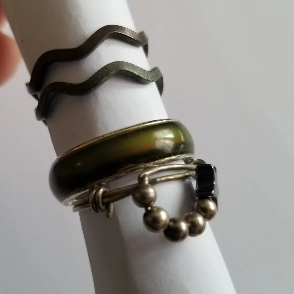 4 rings vintage silver tone ring star boho wavy wire wrapped jewelry lot